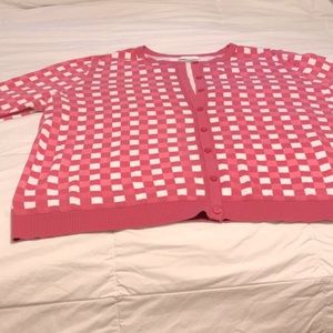 Pink and white summer cardigan.